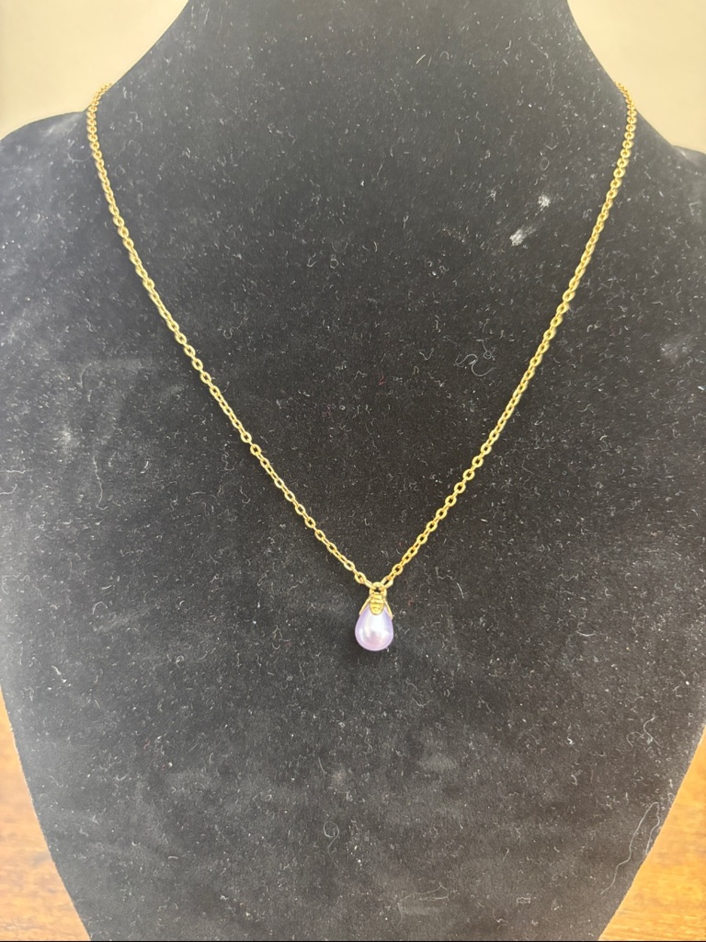 1928 Gold Chain Necklace with Purple/silver Teardrop Pendant